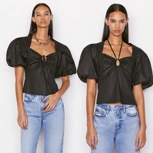 New Frame Puff Sleeve Tie Blouse Top Sz M Black